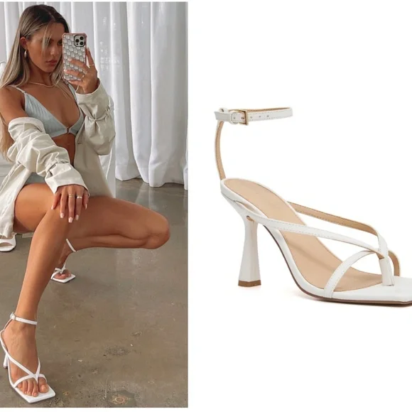 White Fox Boutique Shoes Nwt Trendy White Strappy Thong Heel